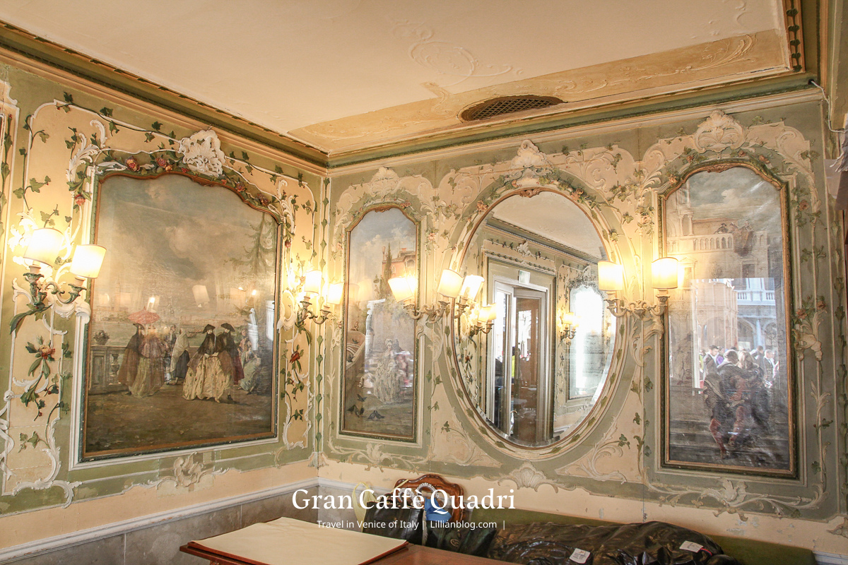 延伸閱讀：【義大利自助旅行】威尼斯聖馬可廣場油畫咖啡館Gran Caffè Quadri。牆上油畫呈現200年前威尼斯的榮景，進來喝杯百年歷史的咖啡吧～